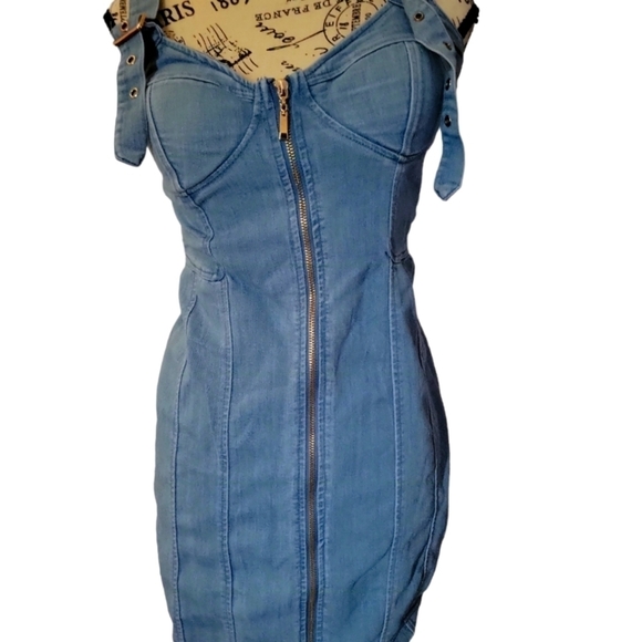 Haute Monde Dresses & Skirts - HAUTE Monde Blue Denim Dress Jean Front Zipper Sleeveless Adjustable Straps